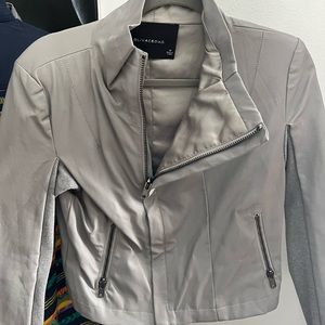 Olivaceous gray synthetic leather jacket